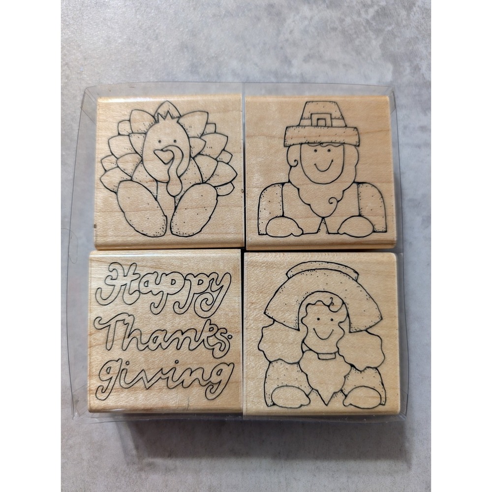 Close To My Heart Happy Pilgrims Thanksgiving 4 Piece Stamp Set JRL Design S430